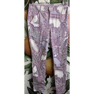 Chicos Size 6R Paisley Print Purple Jeggings Cotton Blend New